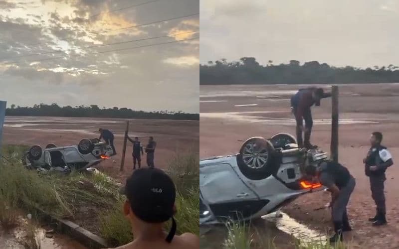 VÍDEO: Carro capota e motorista abandona veículo na AM-070
