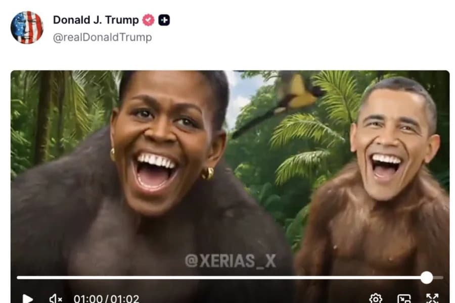 Trump posta vídeo que retrata casal Obama como gorilas, e democratas protestam
