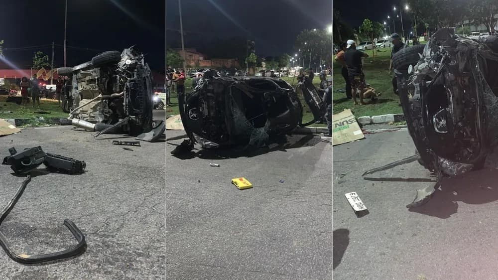 Alta velocidade: duas pessoas morrem após carro capotar em Manaus