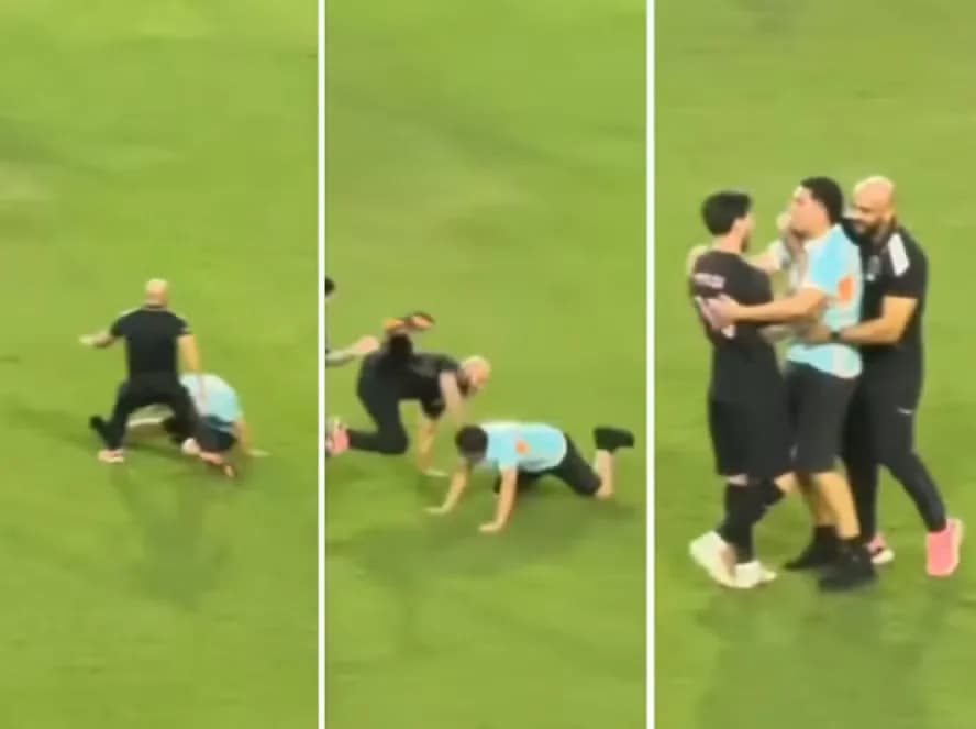 VÍDEO: Segurança de Messi leva “rasteira” de torcedor que conseguiu abraçar o ídolo no gramado