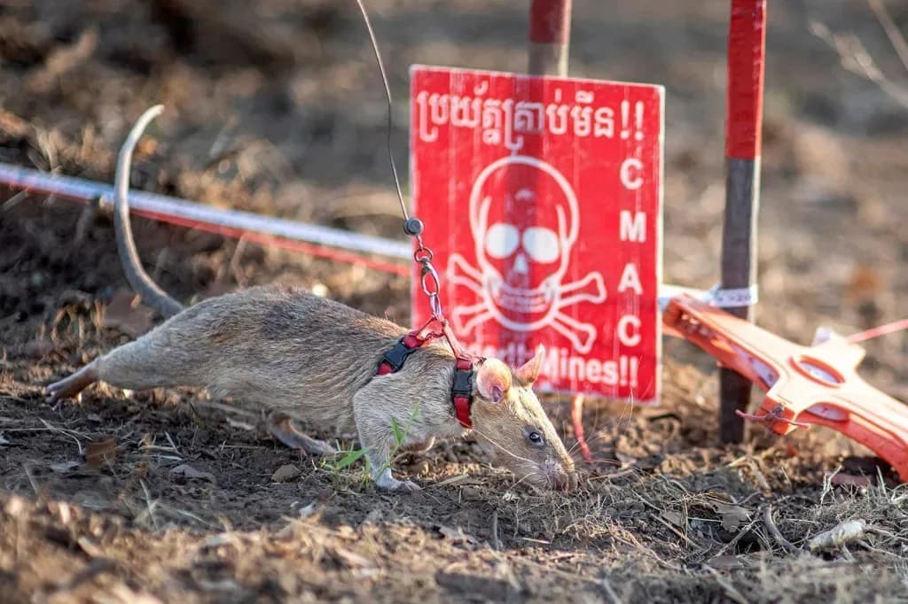 Rato quebra recorde mundial por farejar mais de 100 minas terrestres no Camboja