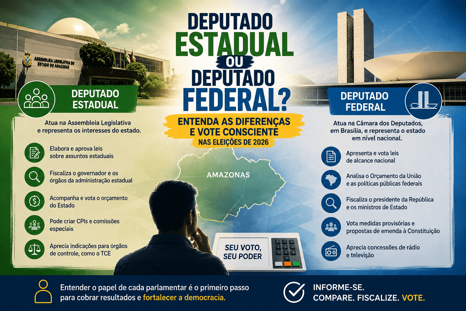 Antes de votar, descubra o que um deputado estadual e um federal realmente fazem